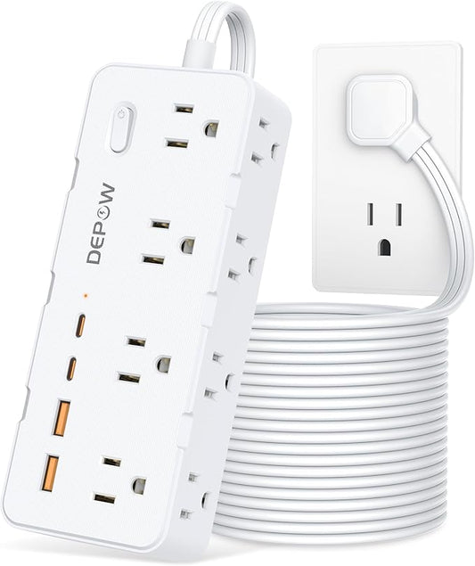 Power Strips with Surge Protection, 10 FT Braided Extension Cord with Multiple Outlets-8 AC Outlets 4 USB Ports (2 USB C), 1700 Joule Surge Protector with Flag Plug for Home Office, White