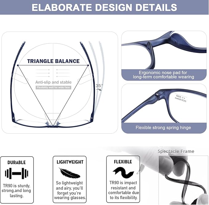 AQWANO 4 Pack Flexible Computer Reading Glasses Men Women Blue Light Blocking, Lightweight TR90 Frame Readers Glasses Anti Glare +1.0