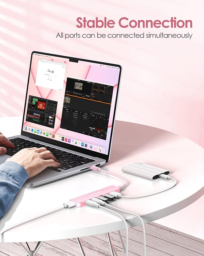 LENTION USB C Hub, Multiport with 4K HDMI Port, 3xUSB-A Ports, USB-C Data Port, 100W PD Port, Compatible New MacBook Pro/Air, iPhone 15 Pro/Pro Max, Surface, Chromebook, More(CE35s, Rose Gold)