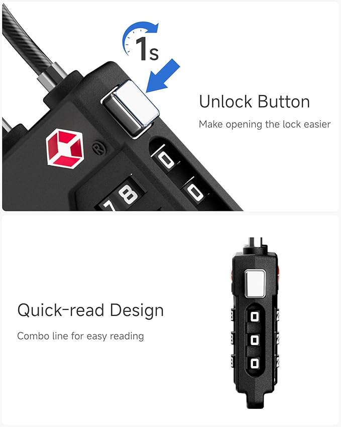 LUGGEX TSA Locks for Luggage, Suitcase Locks TSA Approved, Luggage Locks, Ease of Use & Durable(Black,2 Pack)