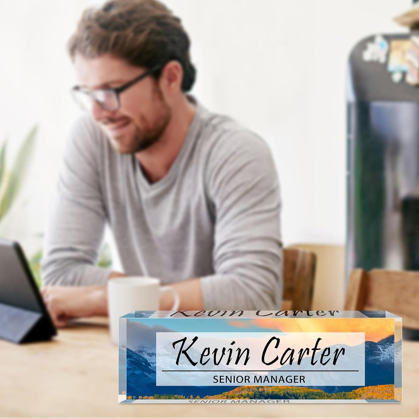 Name Plate for Desk Personalized, Acrylic Desk Decorations, Employee Appreciation Gifts, Custom Office Gifts for Coworkers, Boss, Teacher, Nurse (Landscape 02)