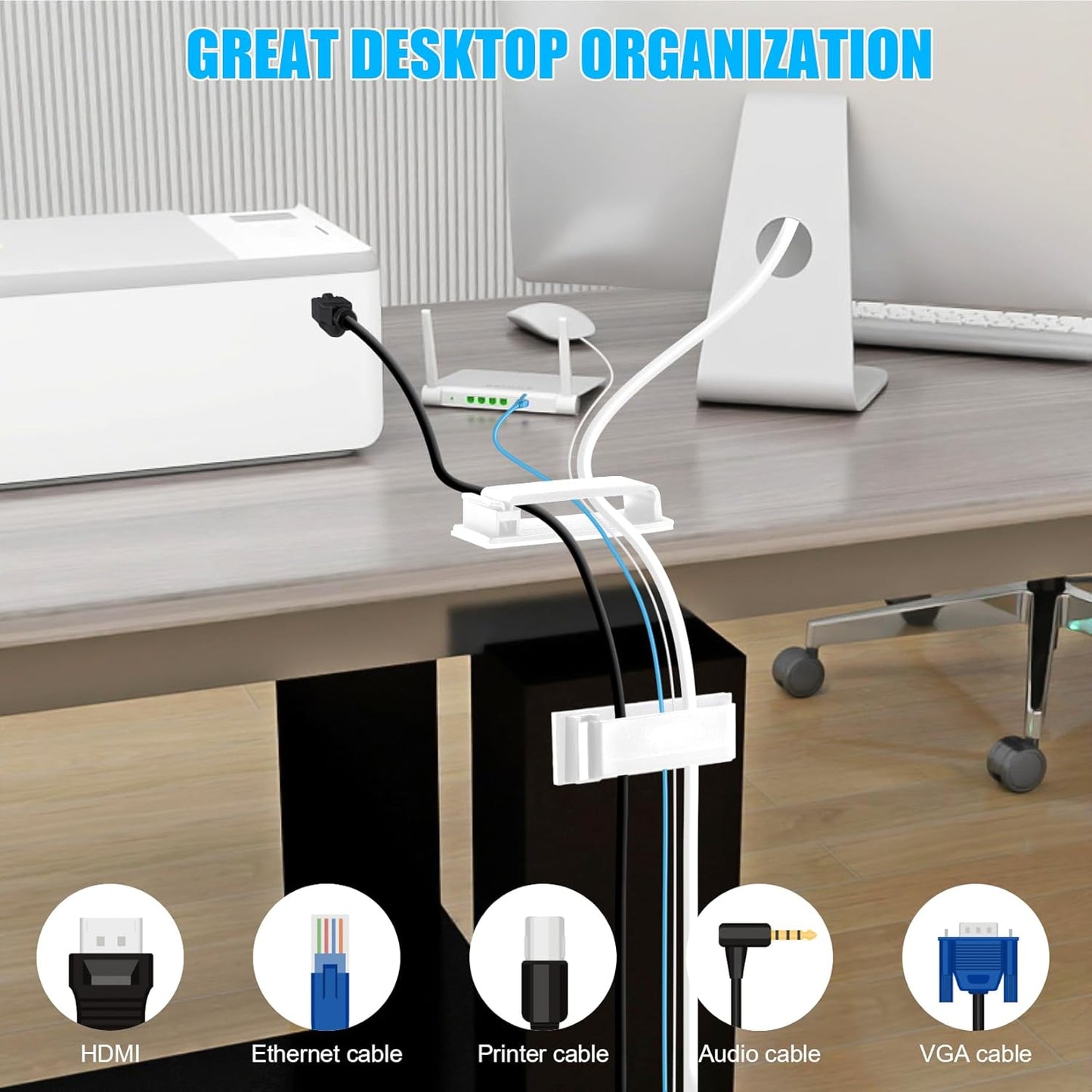 XHF 80 PCS Self Adhesive Cable Clips(XL) White,Wire Clips Cable Management Wire Organizer Cord Holder for Under Desk, Car, Wall, TV PC Ethernet Cable