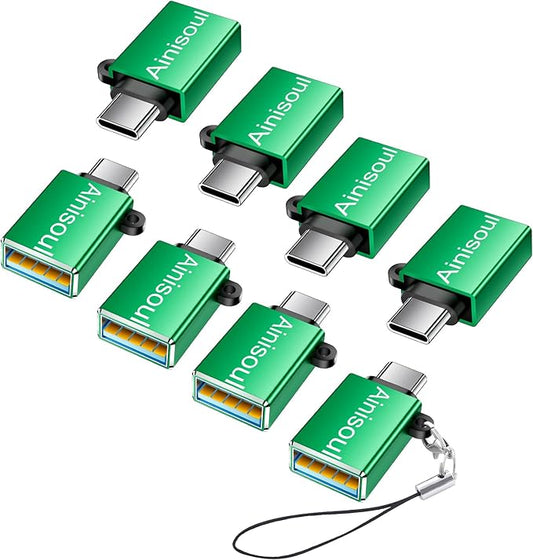USBC to USB Adapter 8 Pack,USB to Type C Adapter,C Male to USBA Female,USB Charging Cable Converter for MacBook,iPhone 16 15,iPad,Samsung Galaxy and More,Green