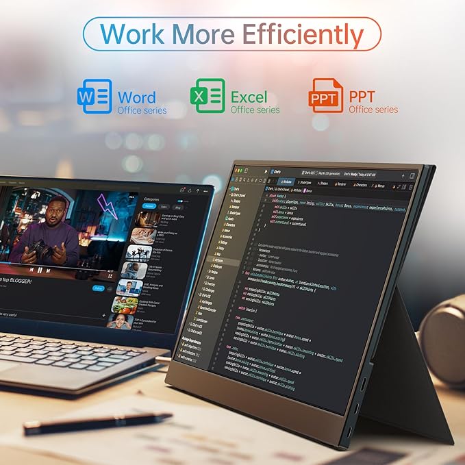 MNN 4K Portable Monitor 15.6" 3840x2160 UHD USB-C HDMI Laptop Monitor, 100% Adobe RGB IPS Computer Gaming Display HDR Travel Monitor w/Speakers & Smart Cover for Laptop Xbox PS5 Switch PC Phone