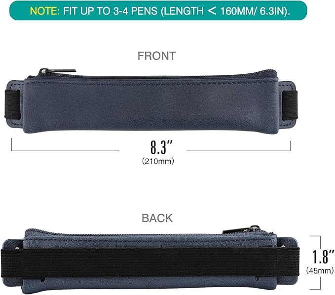 MoKo Pencil Case (2 Pack), PU Leather Pen Pencil Pouch Holder Stationery Zipper Bag with Elastic Strap for Pens, Pencils, Markers, Eraser - Printing & Dark Blue