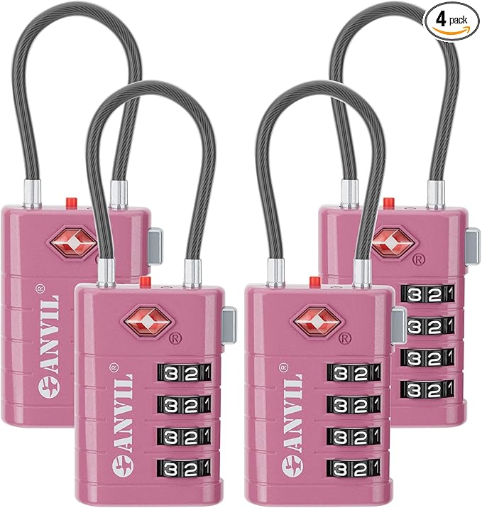 ANVIL 4 Digit Luggage Locks, TSA Locks for Luggage, Advanced TSA008 core, Alert Indicator for Your Travel Lock, Suitcase Lock. (4, Rose Purple)