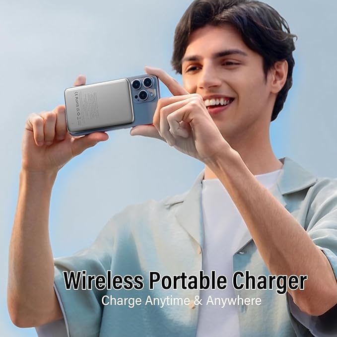 Magnetic Portable Charger, 5000mAh Ultra Slim Mag Power Bank, Wireless Battery Pack with USB C Cable, 20W PD Fast Charging, Magnetic Phone Charger for iPhone 16/15/14/13/12 Pro/Pro Max/Mini Series