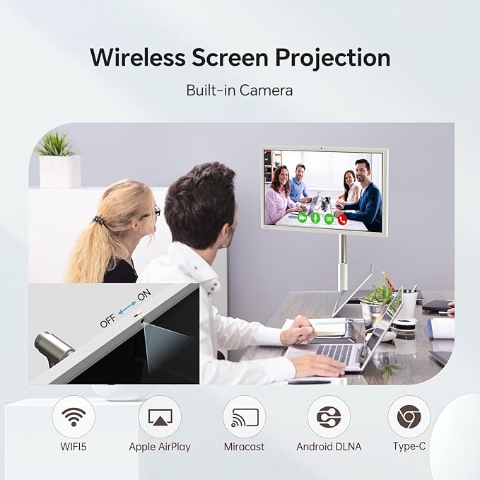 KTC 27 Inch MegPad Portable TV Touchscreen Monitor 1080p, Android 14 EDLA Certification with Camera, 9500mAh Built-in Battery, Remote Control