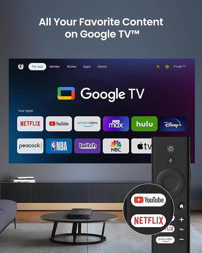 Dangbei Atom Portable Laser Projector, 1200 ISO Lumens, 3D Ready, Official Netflix, 1080p HD with 4K HDR Input, 180" Display, HDR10, 2x5W Dolby Audio, Home Theater Projector with WiFi and Bluetooth