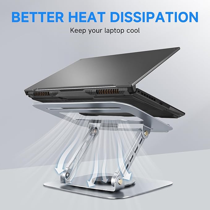Leeboom Laptop Stand for Desk, Ergonomic 360° Rotating Aluminum Laptop Riser, Adjustable Notebook Holder Compatible with MacBook Air/Pro, Dell, HP, Lenovo (10-15.6 Inch, Silver)