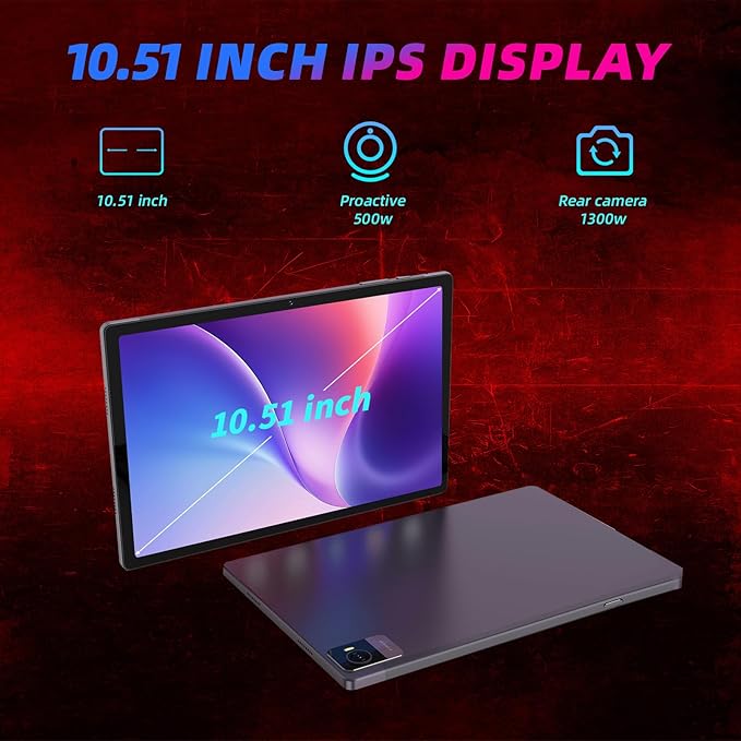 10.51 Inch 2K Android Tablets, All-Day Battery Life, Six-Core+Large Screen Tablet 128GB ROM 6GB RAM, 5MP+13MP Dual Camera Tablets PC, Android 12, 5G WiFi 5.0 BT, Gaming Tablet, USB Output