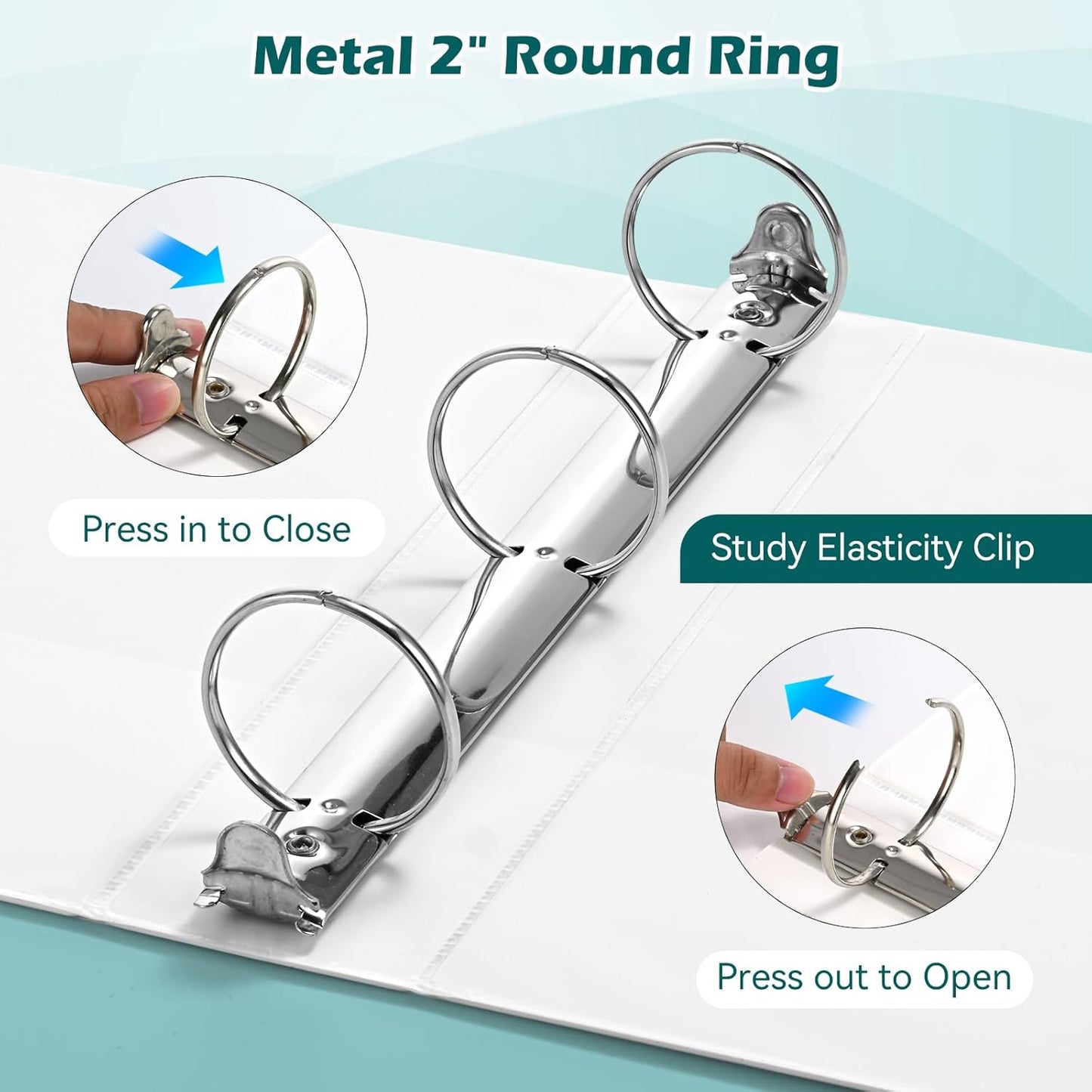 3 Ring Binder 2 Inch 6 Pack,2" Clear View with Round Rings, PVC-Free,Holds for 450 Sheets 8.5X 11 US Letter Size Paper, Durable White Binders Perfect for Office,School and Home