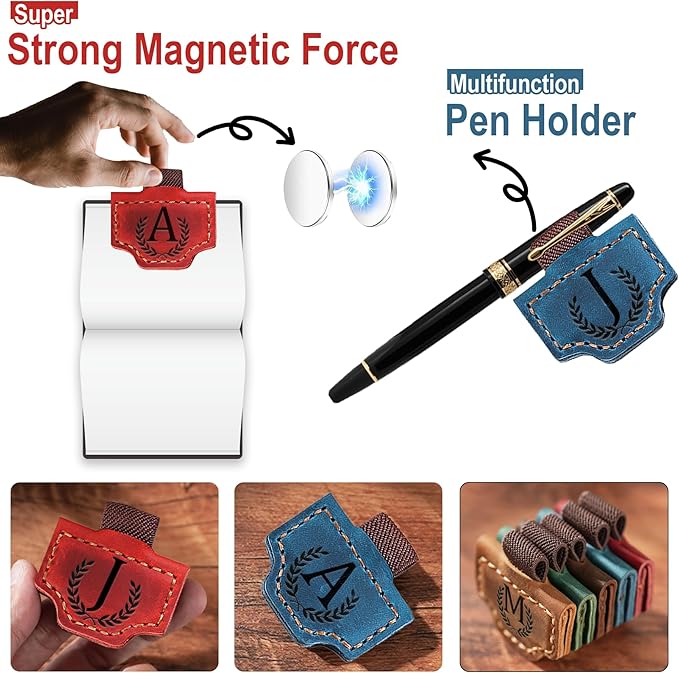 Personalized Bygone Mark Bookmark with Pen Holder, Leather Magnetic Bookmark 26 Letters Name Initial Bookmarks for Readers, Book Lover Gifts for Women Men Notebook Accessories (Pink, O)