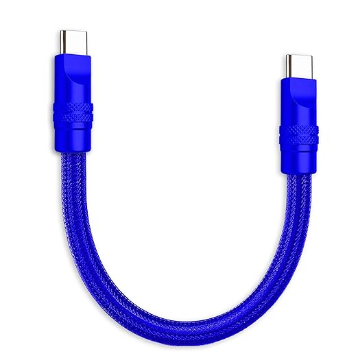 chubbycable Cute Chubby 240W Short USB C Cable Power Bank Fast Charging Cable Nylon Braided Charger Cord Compatible with iPhone 17-15 Series iPad, Dark Blue+Dark Blue, Type-C to Type-C, 0.32FT