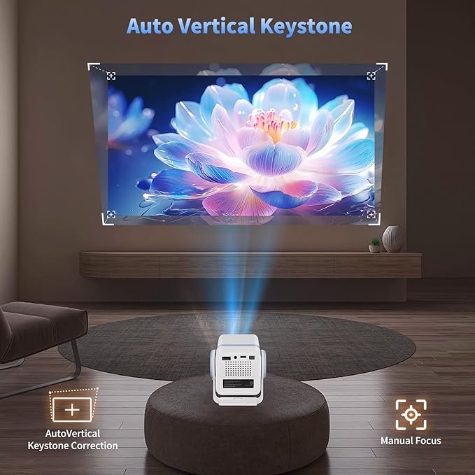 Dess Mini Projector,Portable projector can be powered by power bank,outdoor projector with Wifi6 and bluetooth,Movie projector,180° Rotatable, Auto Keystone Correction hometheater proyector,T1(White)