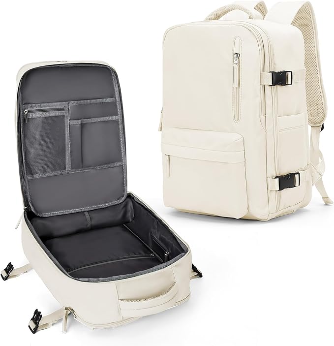 Carry On Backpack for Women, Airline Approved Large Travel Backpack Flight Approved, Waterproof 14 Inch Laptop Backpack Business Work Backpacks Bag Men Beige Mochila De Viaje