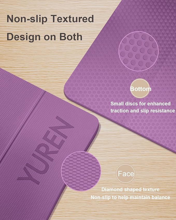 Foldable Yoga Mat 10mm Thick Wide Exercise Mat Non Slip Workout Mat for Home Gym, Travel, with Yoga Carrying Bag