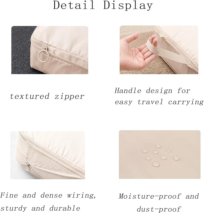 6-piece travel compression packaging cube - foldable travel bag expandable, luggage storage bag. (beige)