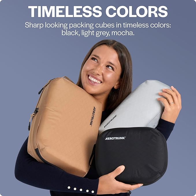 Aerotrunk Ultralight Compression Packing Cubes - Lightweight Travel Organizers for Suitcases and Luggage (3-Pack, Mocha)