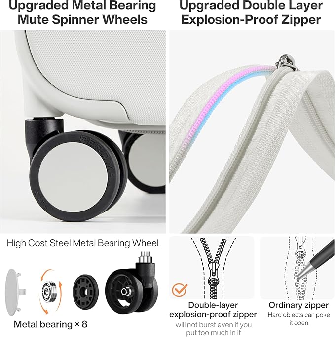 mixi Upgrade Luggage Suitcases with Spinner Wheels, Hardside Rolling Suitcase PC with TSA Lock Travel Case 24in Checked in, Fine Grid Smoke White