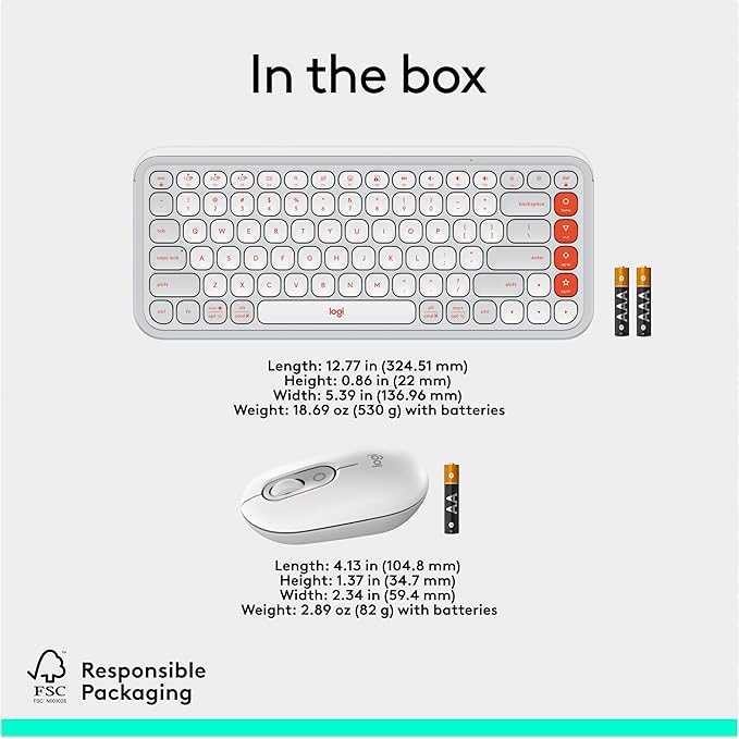 Logitech POP ICON Combo, Bluetooth Keyboard and Mouse Combo, Comfortable Typing, programmable Keys and Buttons, Quiet clicks, Easy-Switch up to 3 Devices - Off-White