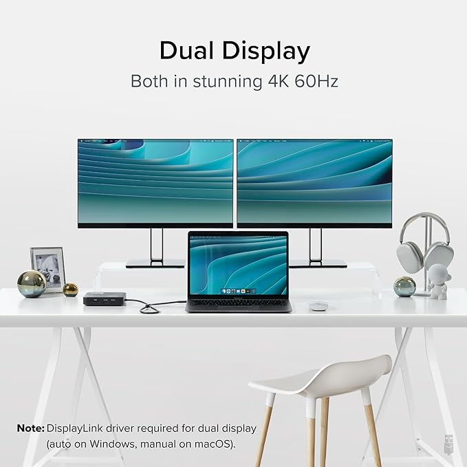 Plugable 7-in-1 USB-C DisplayLink Dock – Dual 4K HDMI (Requires DisplayLink Driver), 100W PD Charging, USB4 & Thunderbolt Compatible, Gigabit Ethernet, USB-A/C, SD Card – for Mac & Windows Laptops