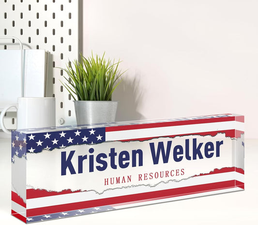 Custom Flag Name Plate for Desk, Desk Name Plate Personalized, Office Decor for Women Men, Acrylic Desktop Accessories, Office Appreciation Gifts for Boss Social Workers Nurse Teacher Employee (Flag A)