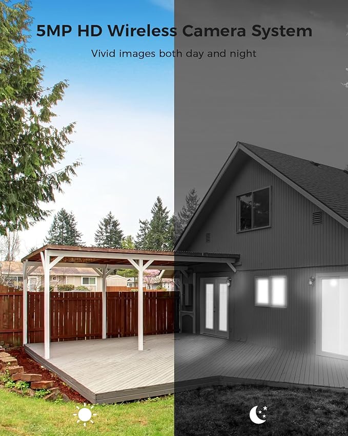 Hiseeu Wireless Security Camera Outdoor, 16CH 5MP WiFi Pro 8-Camera Kit, Wireless Security Camera System, Black Home Safety System, Need Plug-in,Motion, IP66, 3TB Storage, No Monthly Fees