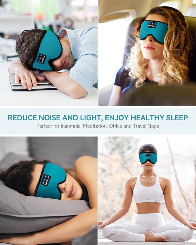 MUSICOZY Sleep Headphones 3D Bluetooth 5.4 Headband Sleep Mask, Wireless Sleeping Headphones Music Earbuds Eye Mask for Side Sleepers Travel with Speakers Cool Gadgets Gifts