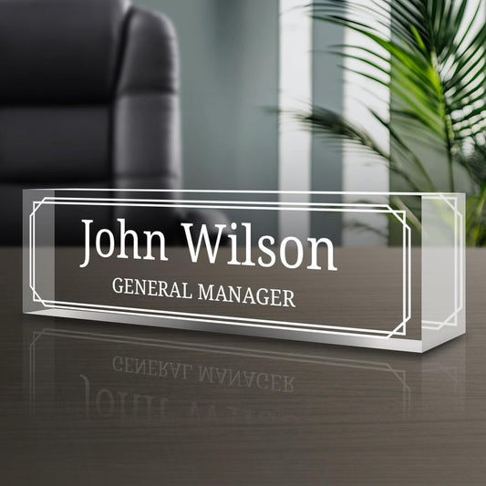 Personalized Name Plate for Desk - Custom Engraved Name Plates for Man - Boss Day Gifts for Boss - Acrylic Office Decor Appreciation Gifts for Teacher Nurse Coworker Social Worker (White-Engraved)