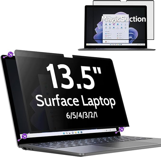 Privacy Screen for 13.5 Inch Surface Laptop 6/5/4/3/2/1, MagicSuction™ Removable Anti Spy Black Protector, Glare Blue Light Filter for Microsoft Laptop Computer Monitor