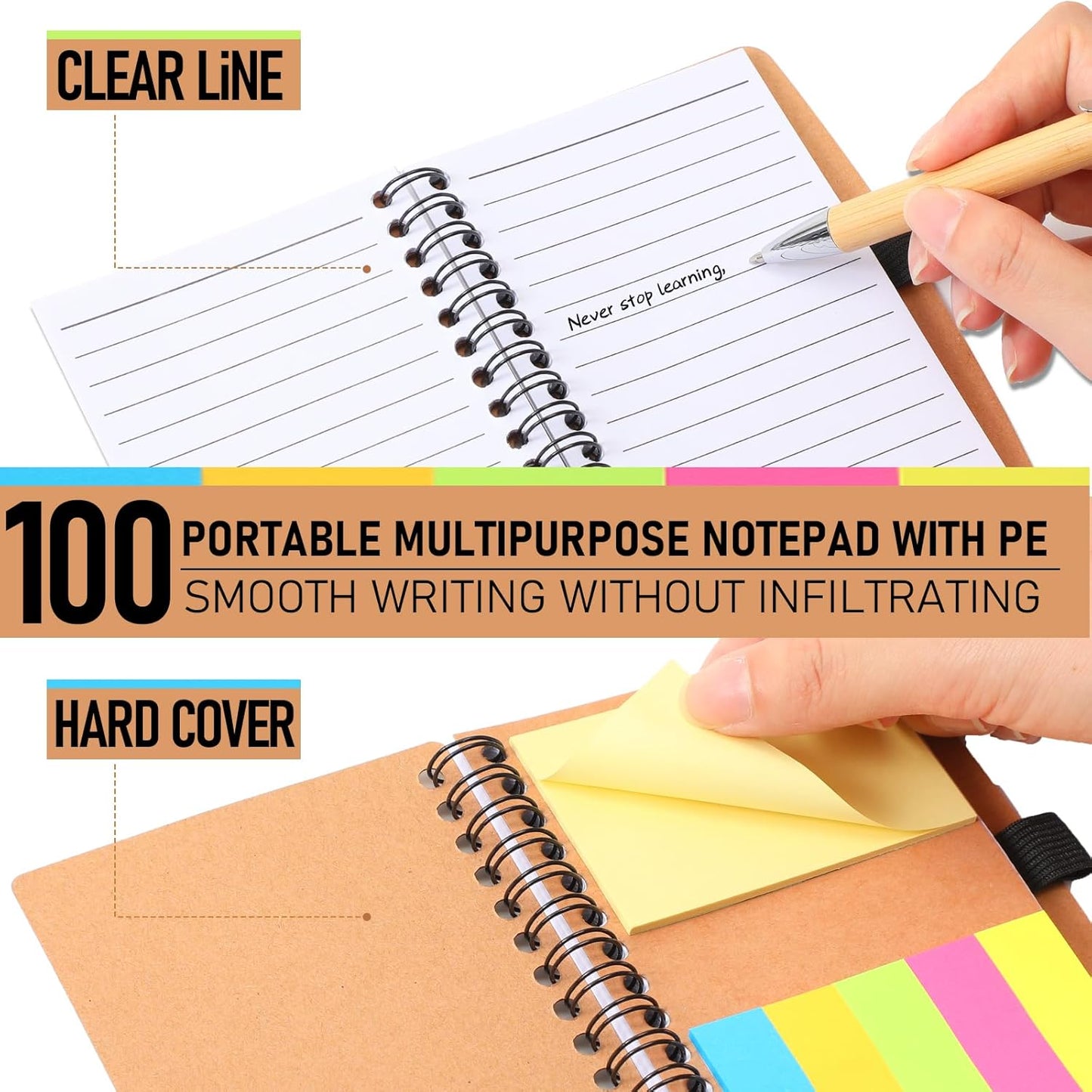 Tenceur Back to School Inspirational Gifts Bulk Employee Appreciation Spiral Notebook with Journals Sticky Note Pen Motivational Thank You Gifts for Teacher Students Team Coworkers Staff(100 Sets)