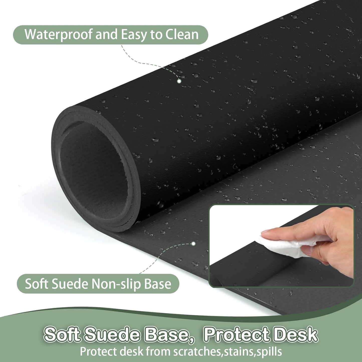 Boutilon Leather Desk Pad Protector,Non-Slip Mouse Pad,Laptop Desk Pad,Office Mouse Mat,Waterproof Leather Desk Blotter,Desk Writing Pad for Office and Home (S-Black,24"x 14")