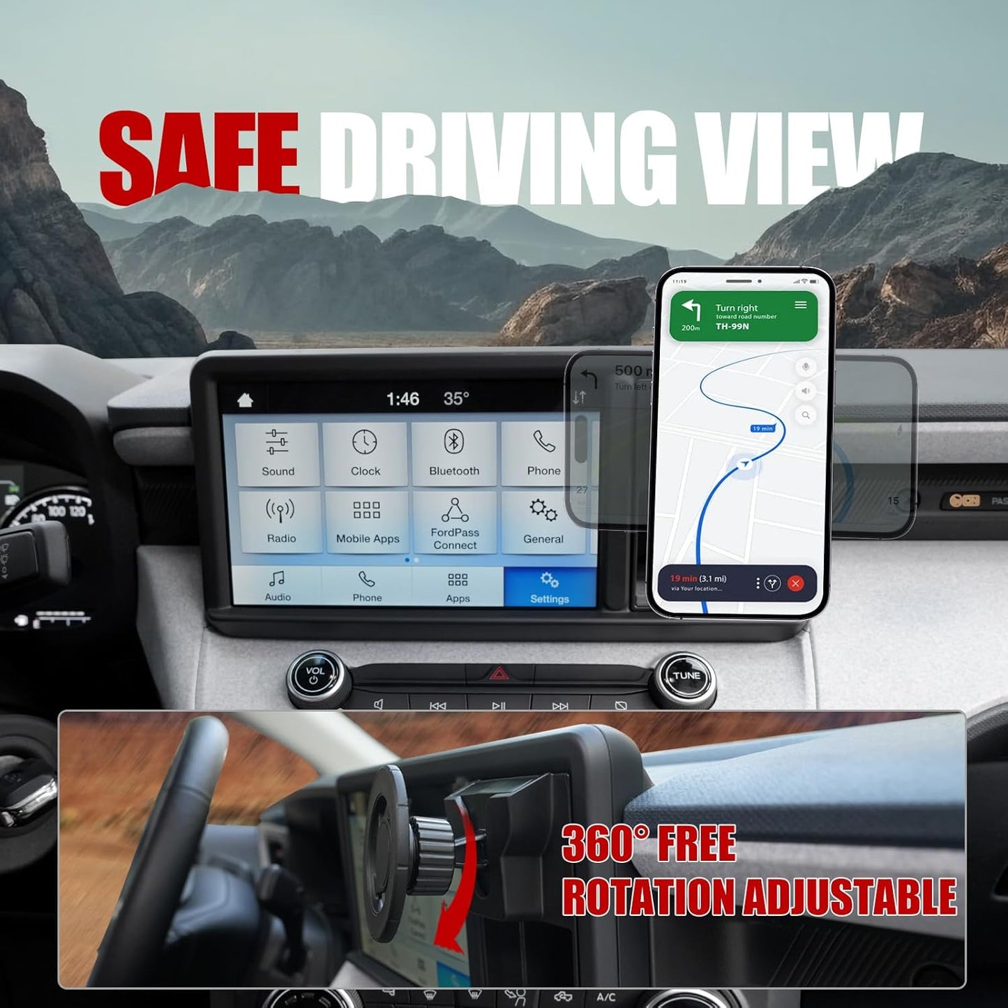 Mabett Magnetic Phone Holder Cubby Insert for Ford Maverick 2022-2024 Accessories, Dash Mount Storage Box Kit (Phone Holder)