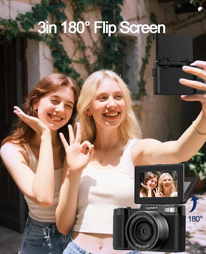 FLATIC Digital Camera with WiFi, 5K 64MP Cameras for Photography with 180° Flip Screen for YouTube, 18X Zoom Autofoucs Vlogging Camera with 64GB Card, Wide & Macro Lens, 2 Batteries, Card Reader