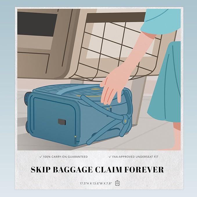 Verage 18x14x8in Spinner Underseat Carry-On Luggage -Airplane Personal Item Bag, USB A&C Charging Port, Padded Laptop Pocket & Wet/Dry Compartments for Women, Haze Blue