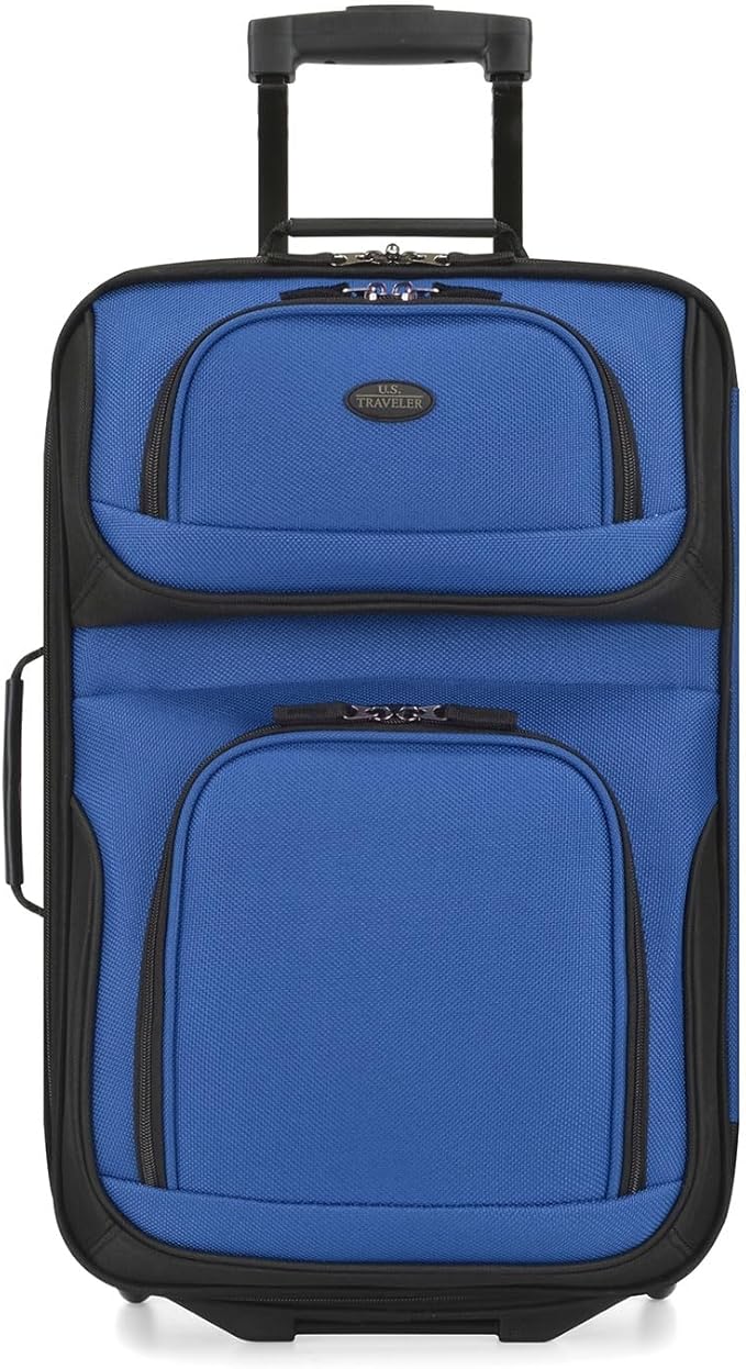 U.S. Traveler Lightweight Rolling 20" Carry On Luggage Softside Suitcase, Royal Blue, 2 Wheel Single