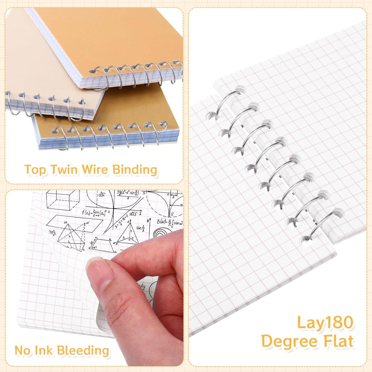 Teling 50 Pcs Spiral Graph Paper Memo Pads Bulk 3x5 Inch Small Note Pads Top Spiral Pocket Graph Notebook 75 Pages Mini Grid Steno Notepads for Writing Sketching Drawing School Office Work Supplies