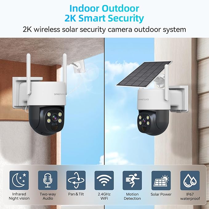 Solar Wireless Security Cameras with 10" Monitor Outdoor WiFi Security Cameras System for Home Security with 64G Card NVR Kits 360° Color Night Vision, 2-Way Audio, Expandable 10CH