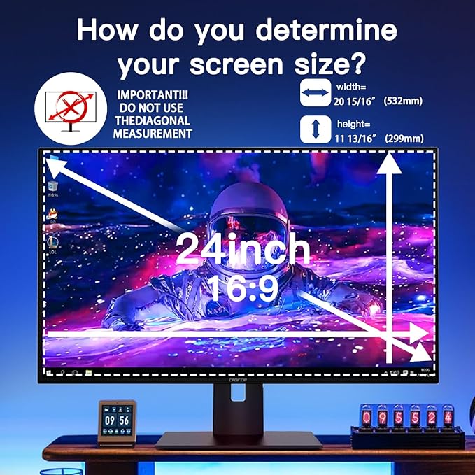 2 Pack Magnetic Hanging Computer Privacy Screen 24 Inch for 16:9 Widescreen Monitor, Removable Privacy Screen Anti Glare Blue Light Computer Screen Privacy Shield, Anti-Scratch 24in Protector Film
