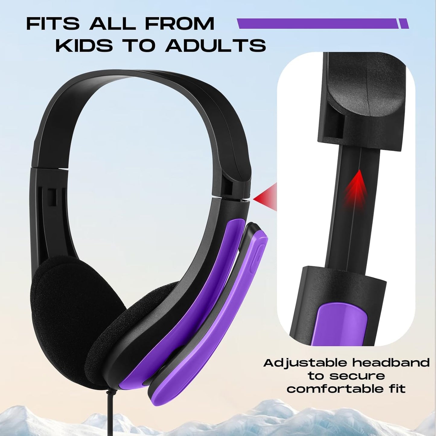 Yunsailing 20 Pack Bulk Classroom Headphones with Microphone Students Wired School Class Set Headphones for School Library Computer Office Adults 3.5 Jack Universal Plug (Purple)