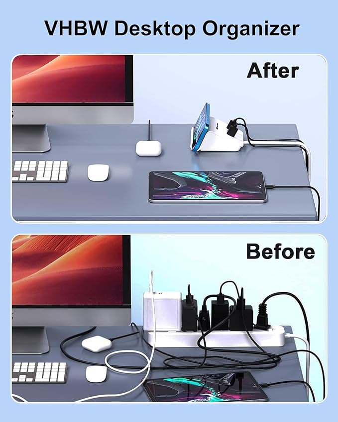 VHBW USB Charging Station, 6 Port 3USB-A and 3USB-C Charging Station for Multiple Devices, Multi USB Nightstand Charger Station with Phone Stand (ETL Listed, 6Ft Extension Cord, White)