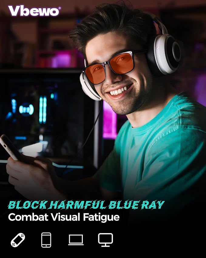 2 Packs Professional Sleep Glasses with 98.7% Blue Light Blocking Dual AR Coatings Amber Lens, Computer Gaming Glasses for Men Women, Anti Fatigue & Eye Strain