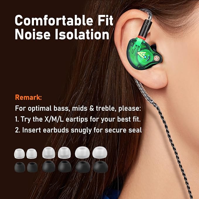 Vibes 202 Wired Earbuds - HiFi in Ear Monitor Headphones – Professional Noise-Isolating Ear Buds - Clear Sound, Deep Bass & Comfort-Fit IEM Earphones - MMCX to 3.5mm, Silver Plated Cord, Carrying Case