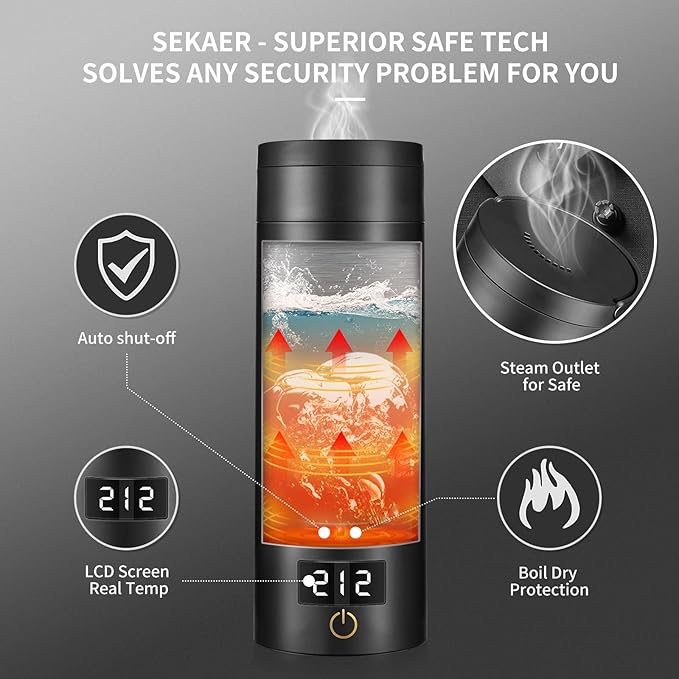 Sekaer Travel Electric Tea Kettle Portable Small Mini Coffee Kettle, with 4 Variable Presets, Personal Hot Water Boiler 304 Stainless Steel with Auto Shut-Off & Boil Dry Protection, SY-618B