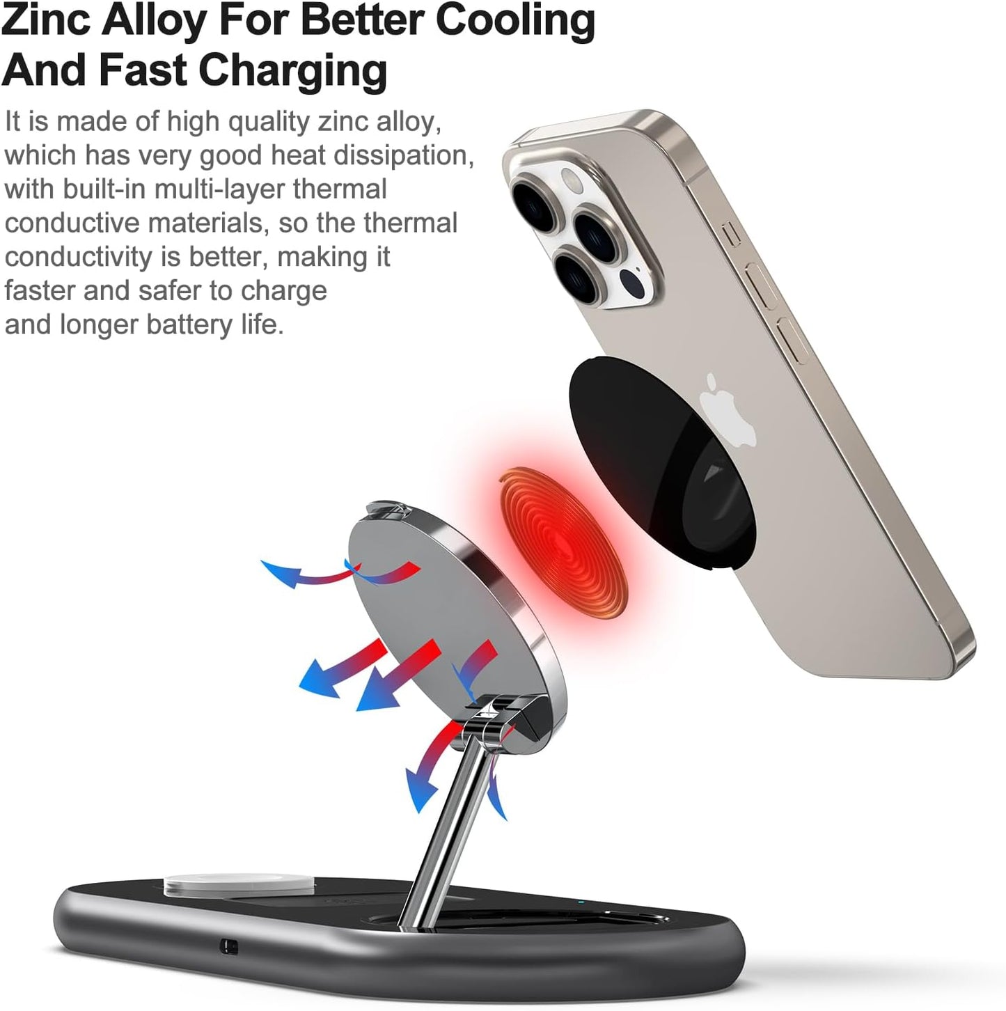 3 in 1 Charging Station for Apple Devices, Faster Mag-Safe Charger Stand, Magnetic Wireless Charger Station for iPhone 16 15 14 13 12 Series, for iWatch Ultra 10 9 8 7 SE 6 5 4 3, for AirPods (Black)