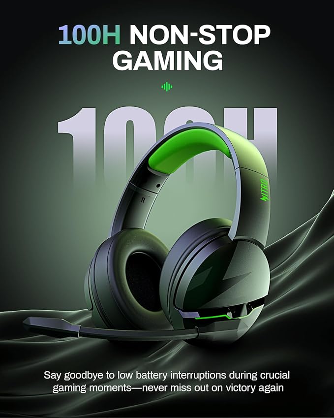 acer Wireless Gaming Headset, PS5 Headset with 2.4GHz for Ps5, Ps4, PC, Switch, Bluetooth 5.3 + 100Hrs Gaming Headphones with Noise Canceling Mic for Laptop, Mobile, Mac, 50mm Drivers (Green)