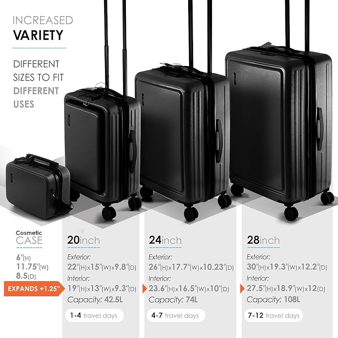 Hard Shell Luggage Sets with Spinner Wheels 4 Piece, Expandable Large Suitcases with TSA Lock, Travel Large Suitcase Set, Black Luggage Set