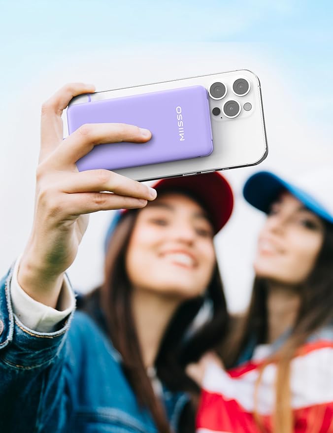 miisso 10000mAh Slim Portable Charger with Built in Cable, Power Bank Travel Charger External Battery Pack for Phone, 4 Output USB Type C Cord Clutch Charger Compatible with iPhone, Purple