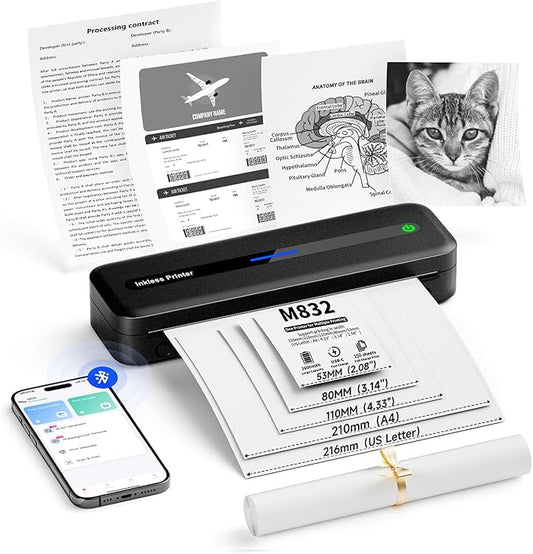 Itari Portable Printer - Portable Printer Wireless for Travel, Bluetooth Printer for Android and iOS Phone, Tablet, Inkless Thermal Compact Printer for Home, School, Office, Support A4 & US Letter